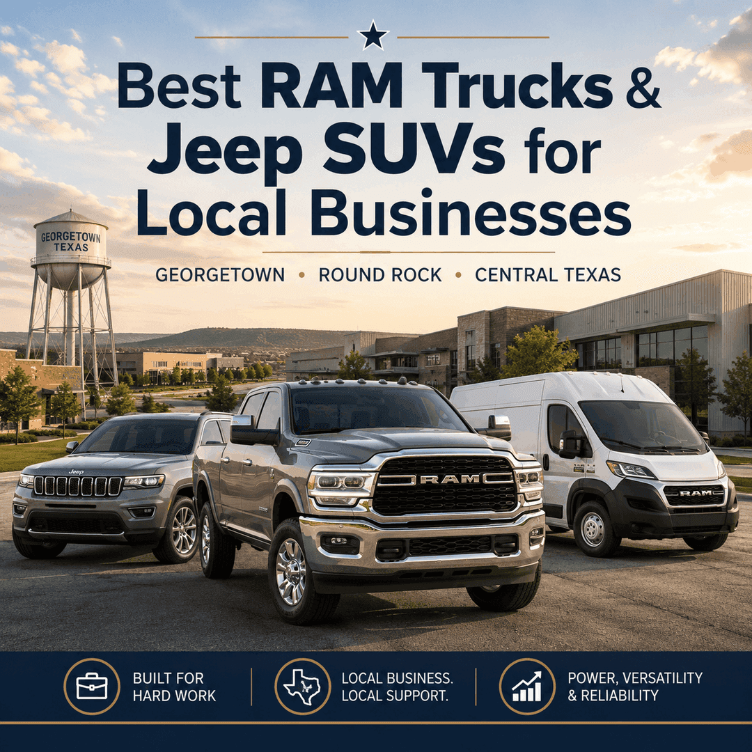 commercial vehicles Georgetown TX, RAM 1500 for business, RAM 2500 Georgetown, Jeep SUVs Central Texas, Mac Haik CDJR Georgetown, business vehicle dealer near Austin
