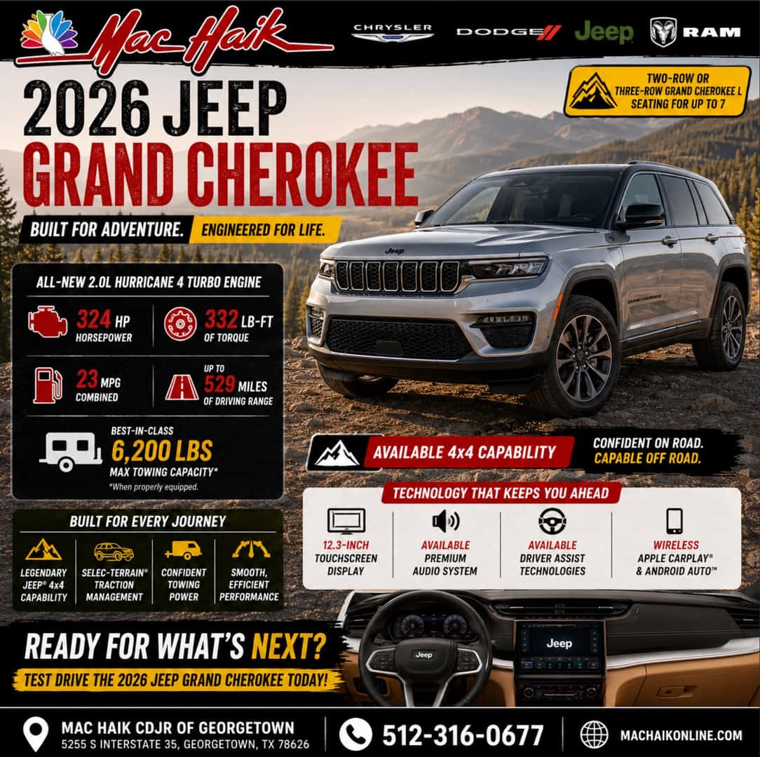 2026 Jeep Grand Cherokee technical specs at Mac Haik Dodge Chrysler Jeep Ram of Georgetown