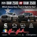 2026 RAM 2500 vs RAM 3500 Which Heavy-Duty Truck Is Right for You? Cummins Diesel • HEMI V8 • Towing • Payload Mac Haik Dodge Chrysler Jeep Ram of Georgetown