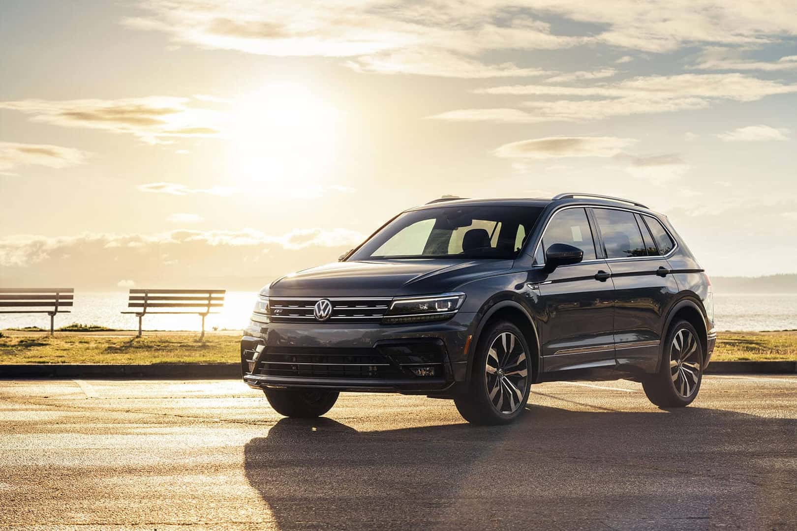 VW Tiguan With Sunset Behind