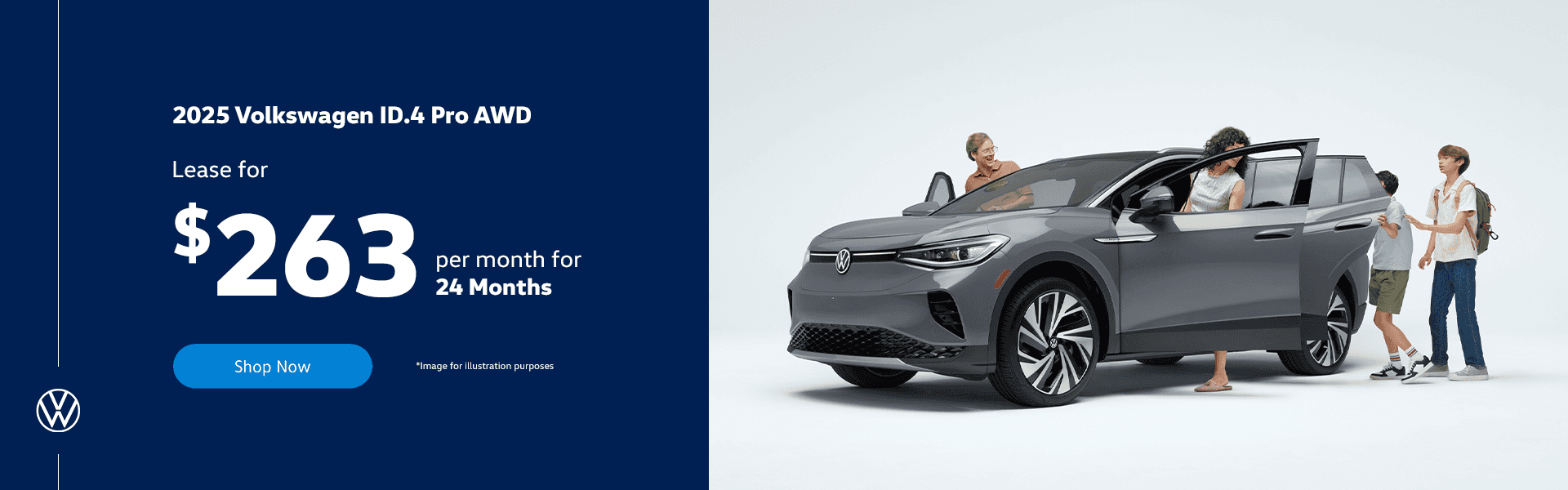 2025 Volkswagen ID.4 Pro AWD Lease for $263 per month for 24 months.
