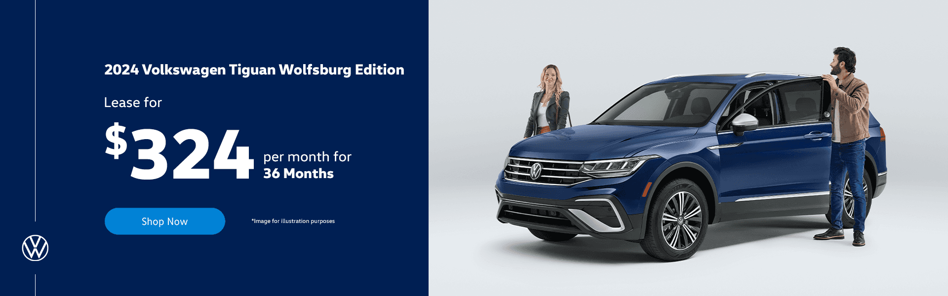 2024 Volkswagen Tiguan Wolfsburg Edition Lease for $324 per month for 36 months.