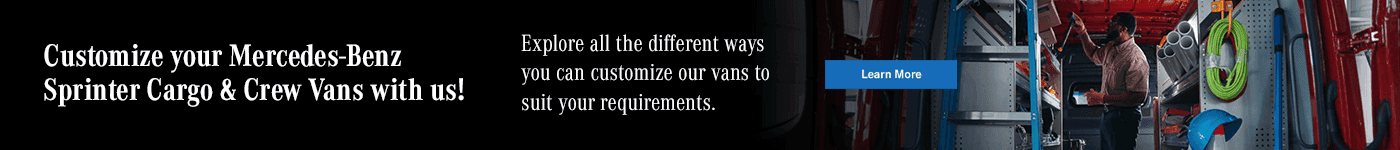 Customize your Mercedes-Benz Sprinter Cargo & Crew Vans with us! Explore all the different ways you can customize our vans to suit your requirements.