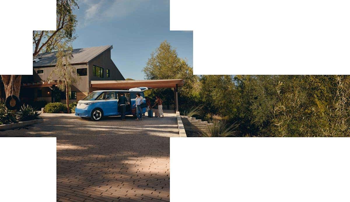 Volkswagen ID. Buzz family van outside home in SC