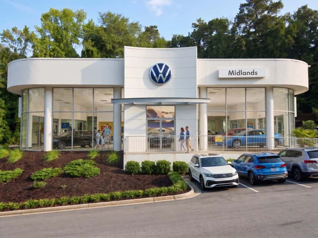 Midlands Volkswagen modern authorized dealership showroom and vehicle delivery center in Columbia, South Carolina