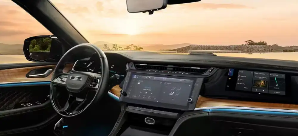 2026 Jeep Grand Cherokee interior with 12.3-inch Uconnect 5 NAV touchscreen