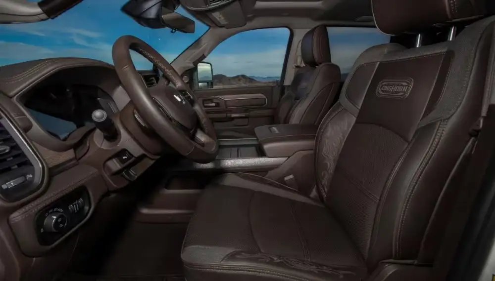 2026 Ram 3500 interior with 14.5-inch touchscreen and trailer views