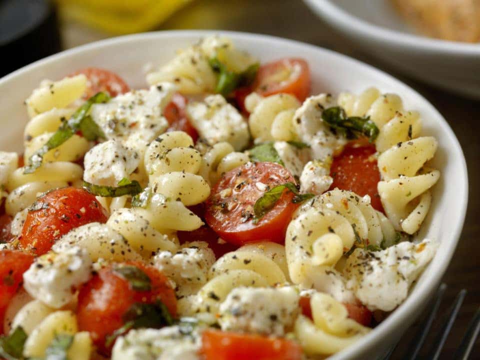 Tomato and Feta Pasta Salad with Freshly Chopped Basil