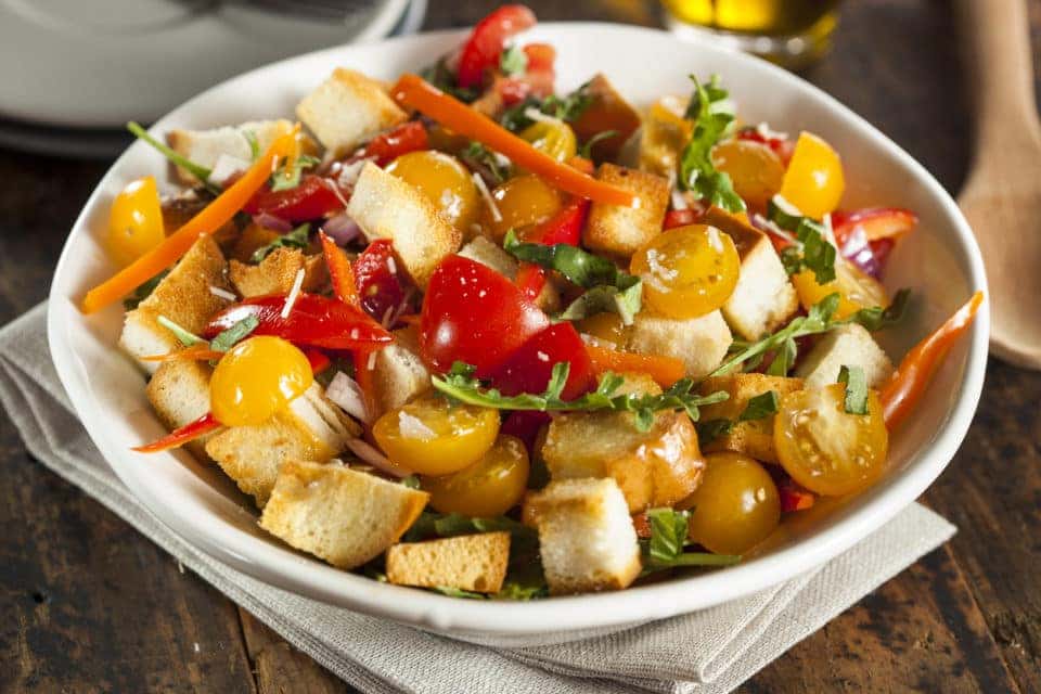 Traditional Panzanella Salad with Bread and Veggies