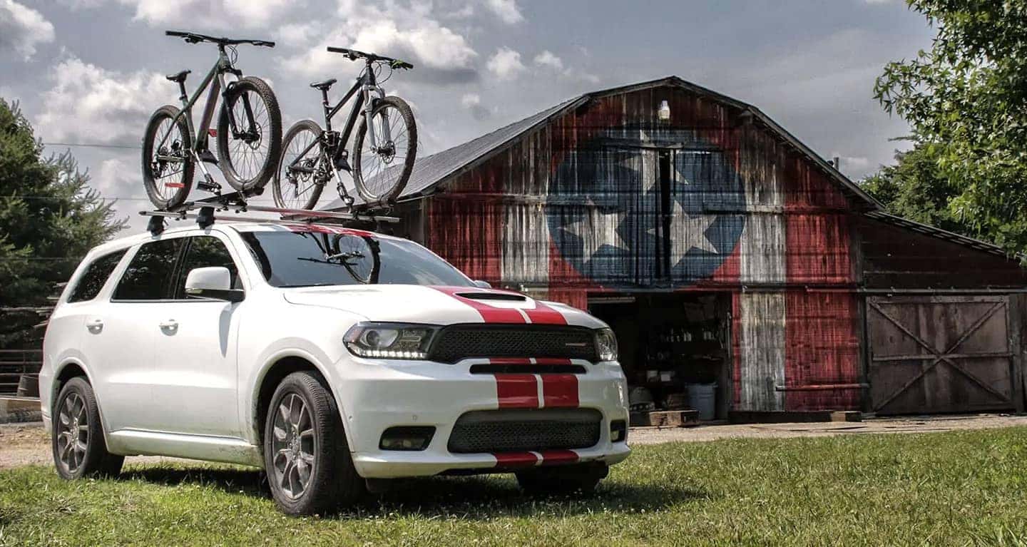 2019 Dodge Durango parked in front of shed