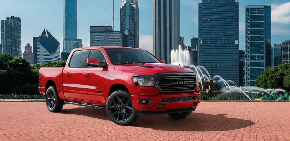 2020-Ram-1500-Laramie-in-red-parked-in-Chicago