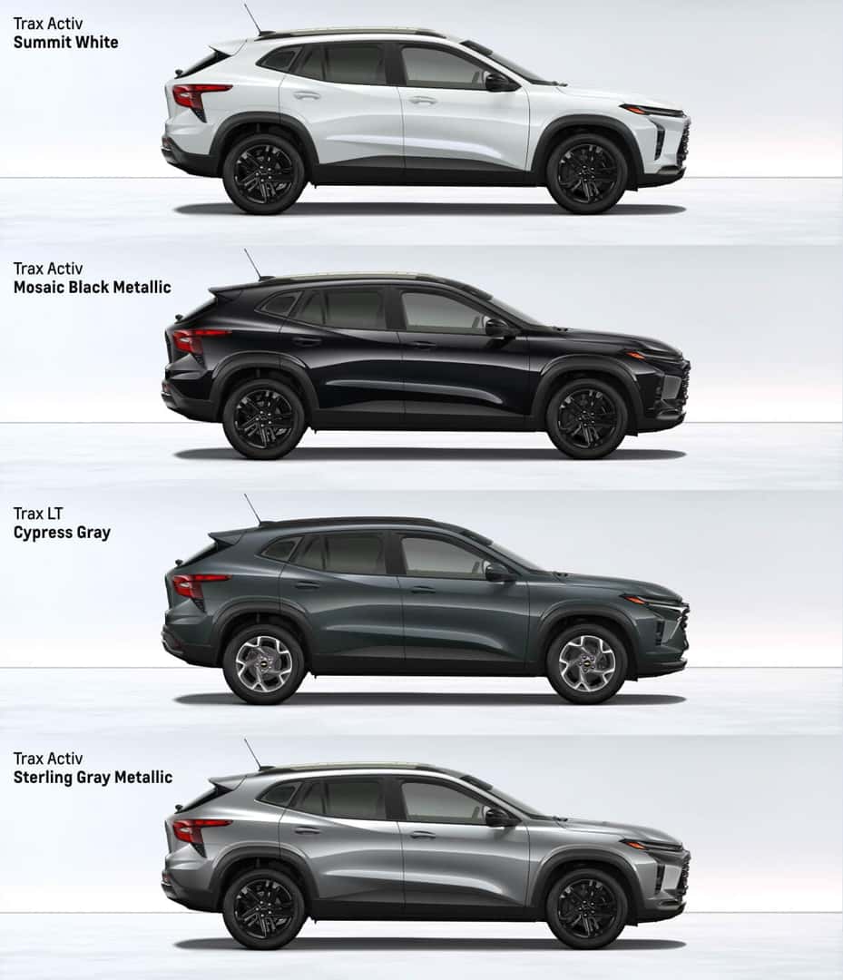 Chevy Trax Colors: Summit White, Mosaic Black Metallic, Cypress Gray, Sterling Gray Metallic
