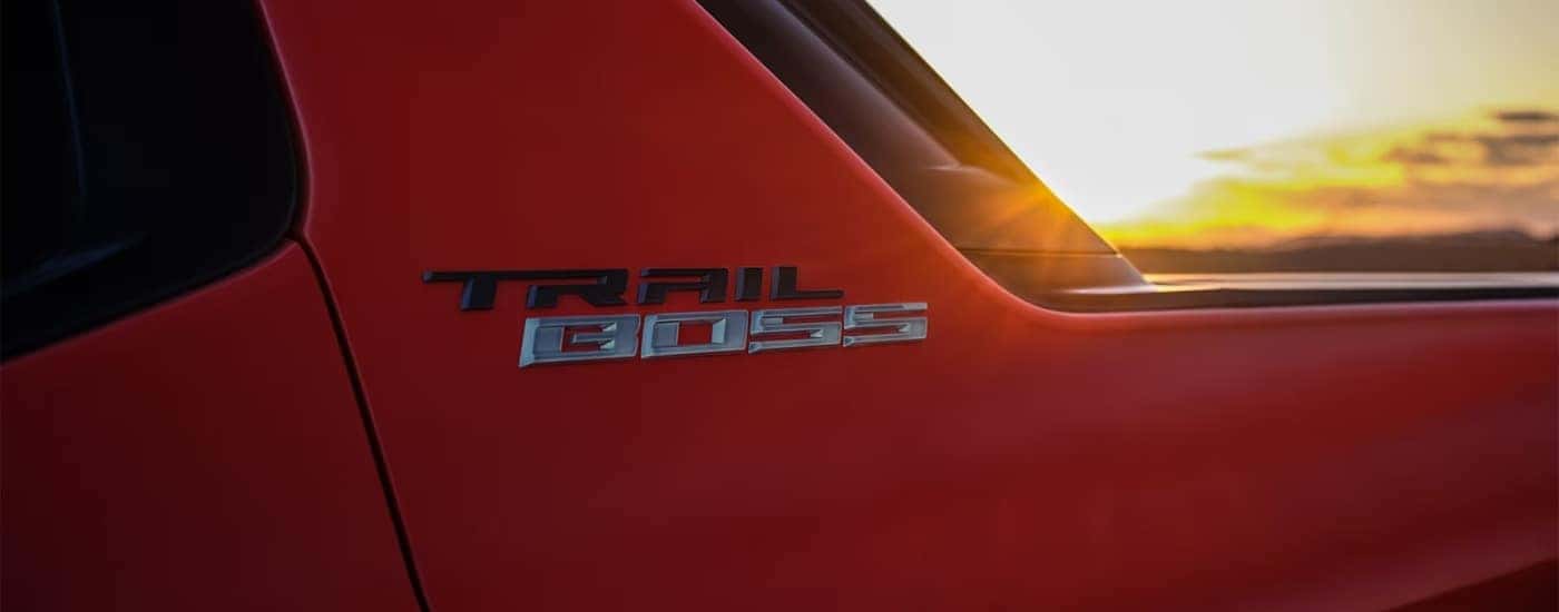 Trail Boss badge on an orange 2026 Chevy Silverado EV TrailBoss