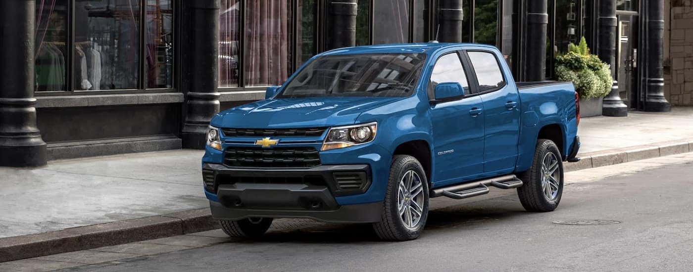 Blue 2022 Chevy Colorado for sale on a test drive