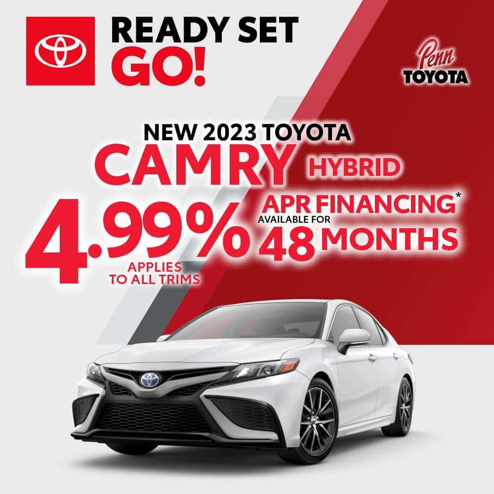 Get 4.99% APR for 48 months on a 2023 Toyota Camry HYBRID     Applies to all trims 