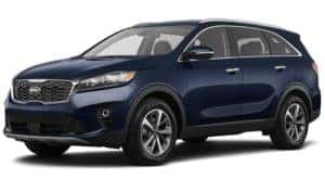 A blue 2019 Kia Sorento is facing left.
