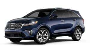 A blue 2020 Kia Sorento is facing left.