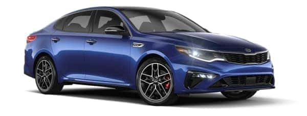 A blue 2020 Kia Optima is angled right.