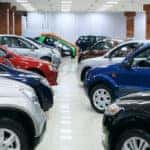 New fuel efficient SUV's on a car dealers lot for sale.