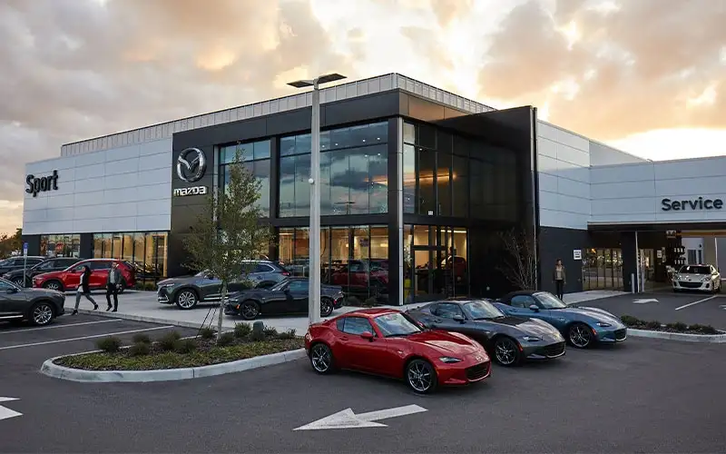 Sport Mazda South dealership exterior at 9786 S. Orange Blossom Trail in Orlando, Florida