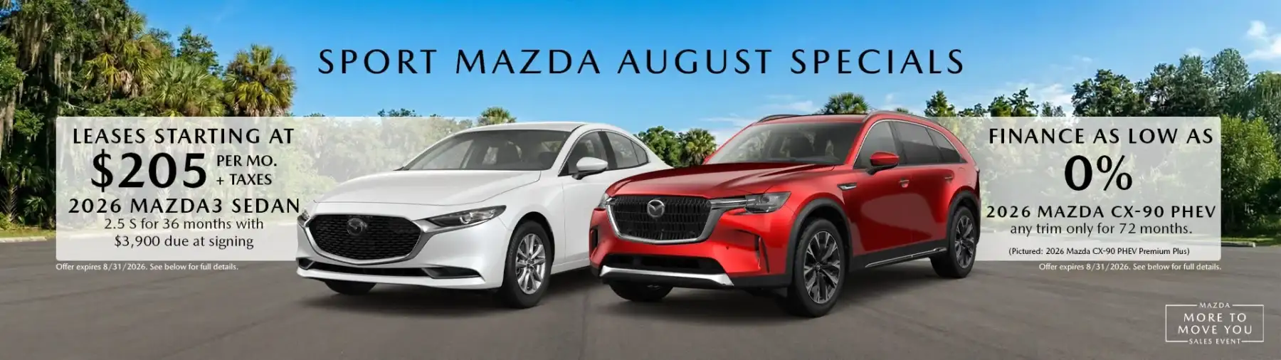 Monthly Specials Page Banner August 2026 Sport Mazda South Orlando, FL 32837
