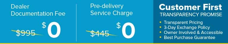 Mealey’s Sport Automotive: $0 dealer documentation and pre-delivery fees, backed by our Customer First transparency promise.