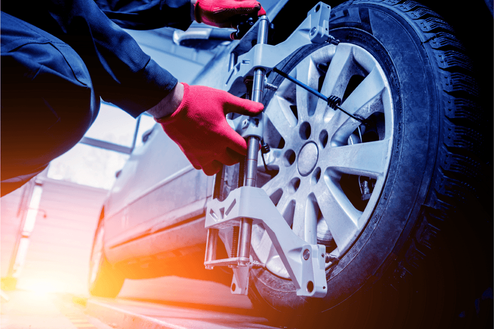 Mechanic working on wheel