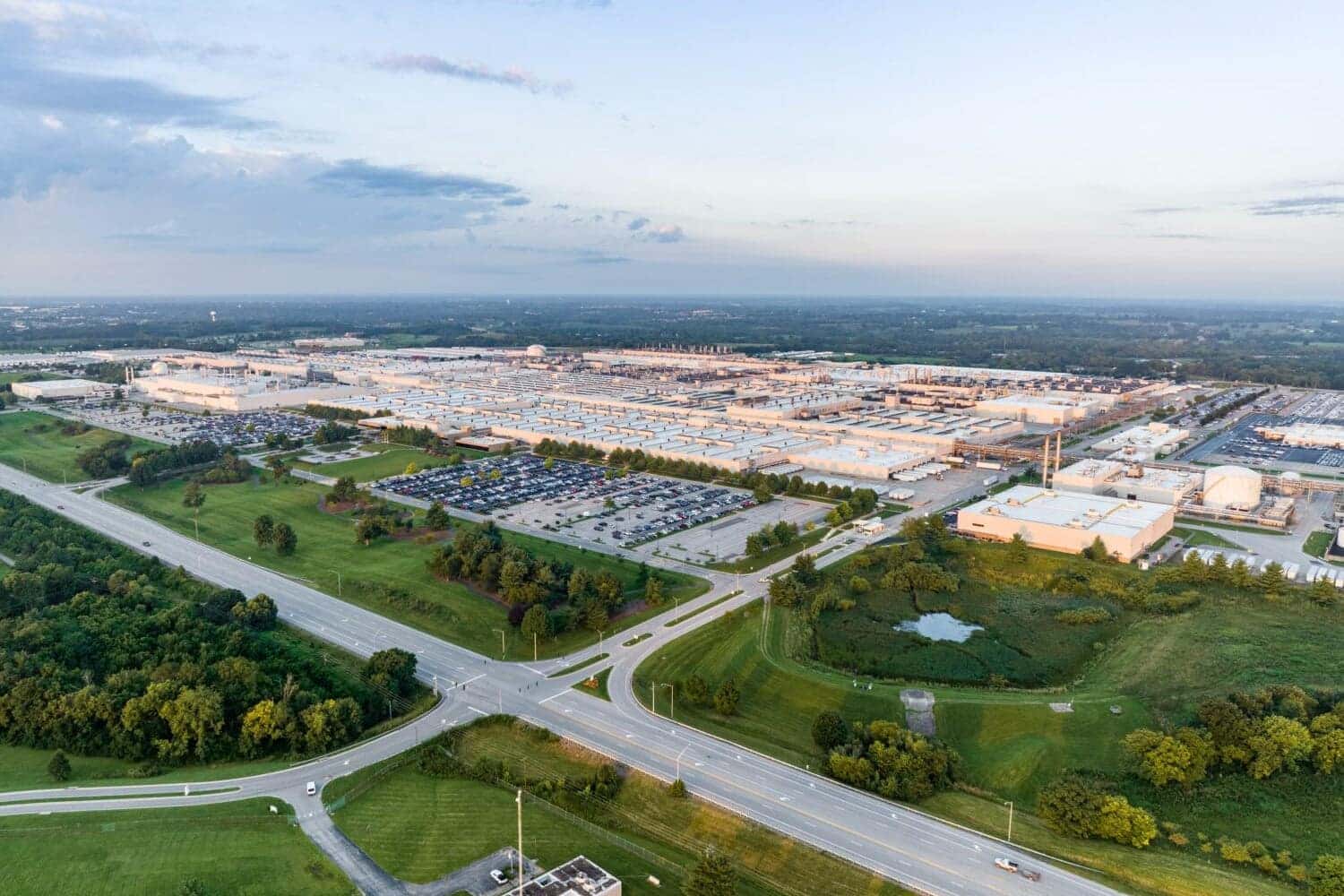Aerial view of Toyota's manufacturing campus in Georgetown, Kentucky
