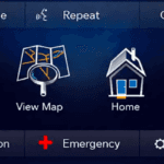 Close up shot of the UConnect screen, displaying several of the options available to Chrysler drivers.