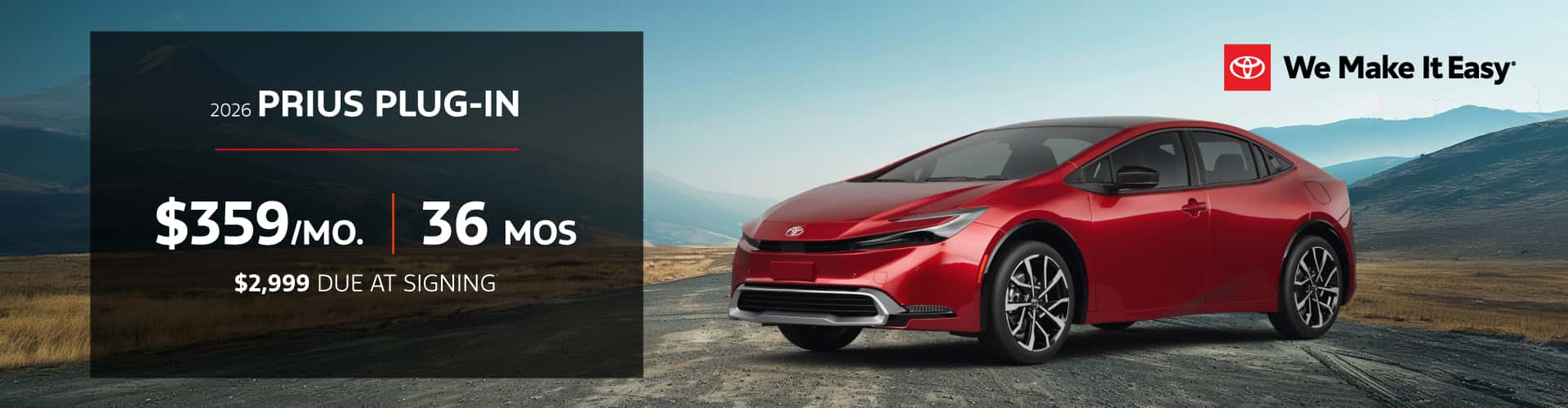 2026 Prius Plug-In | $359 per month lease | 36 months | $2,999 due at signing