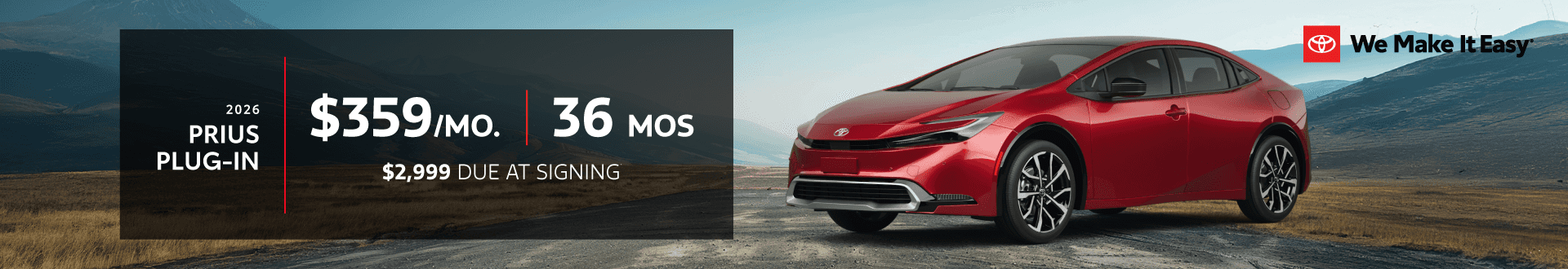 2026 Prius Plug-In | $359 per month lease | 36 months | $2,999 due at signing