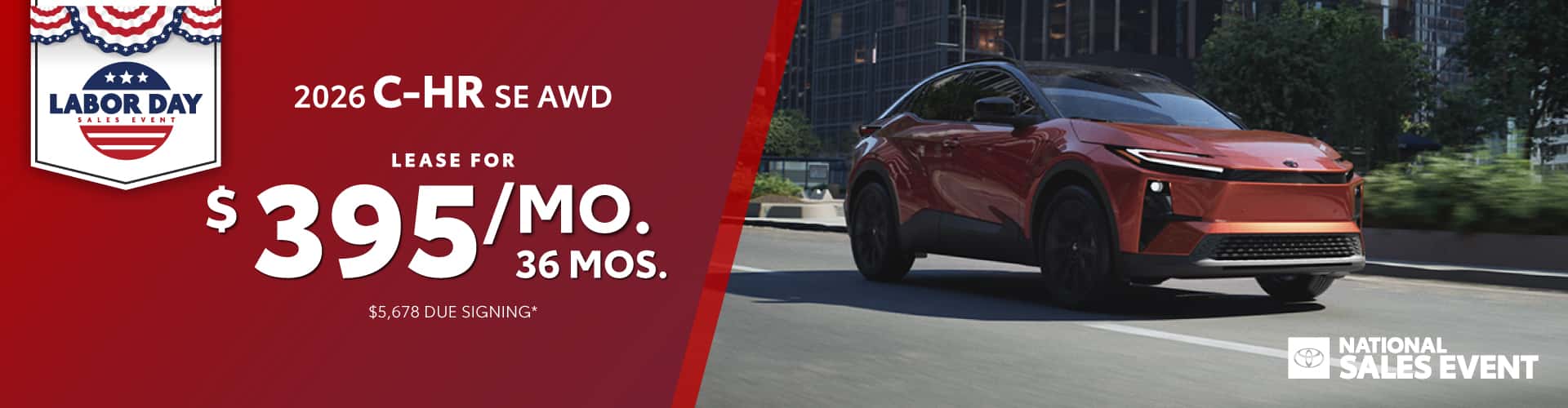 2026 Toyota C-Hr SE AWD: Lease for $395/month for 36 months