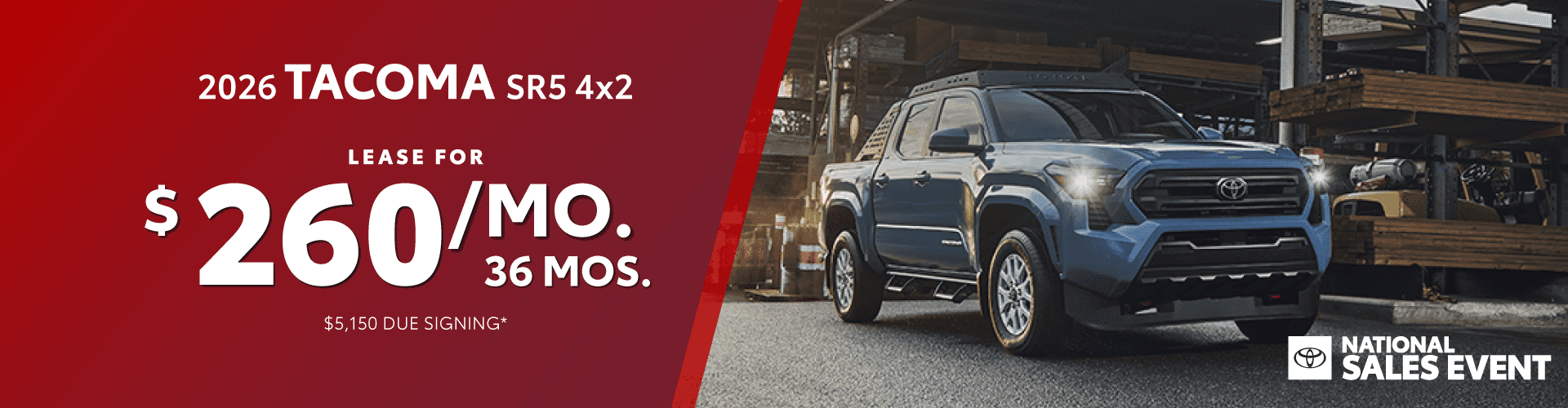 2026 Toyota Tacoma SR5 4x2: Lease for $260/month for 36 months