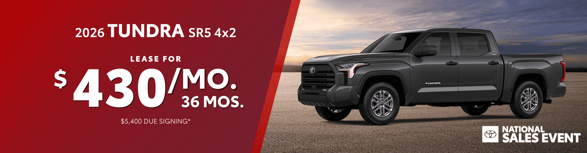 2026 Toyota Tundra SR5 4x2: Lease for $430/month for 36 months