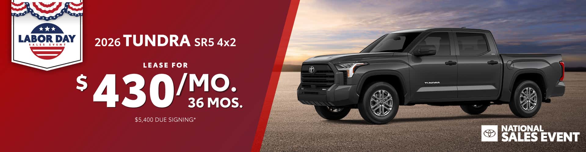 2026 Toyota Tundra SR5 4x2: Lease for $430/month for 36 months