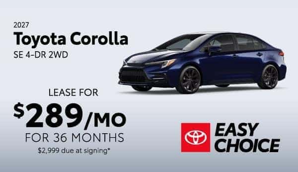 2026 Toyota Corolla SE 4DR 2WD: Lease for $289 per month lease/month for 36 months*