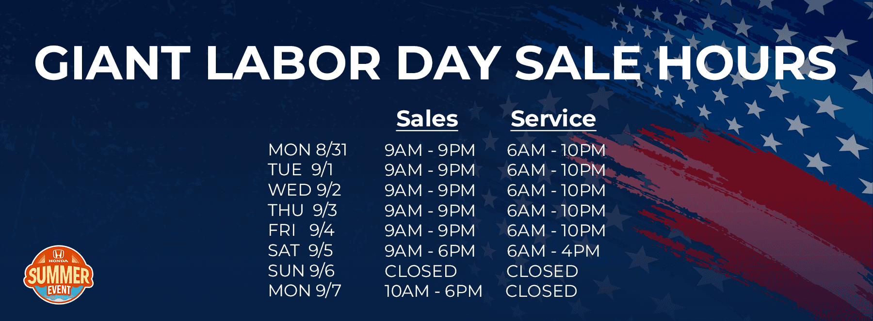 GIANT LABOR DAY SALE HOURS