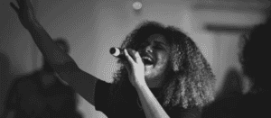 Karaoke singer at bar banner image