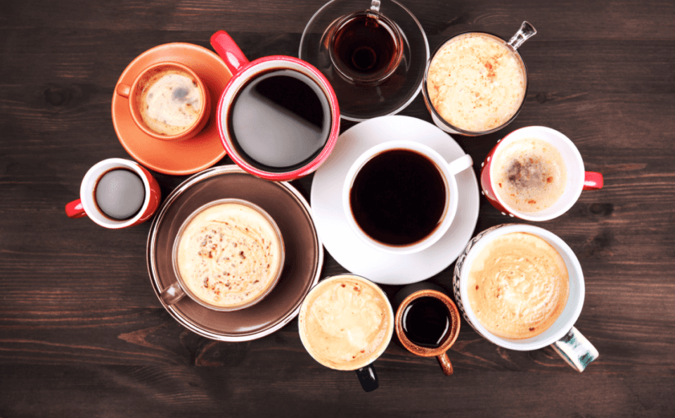 Coffee cups at a coffee shop.