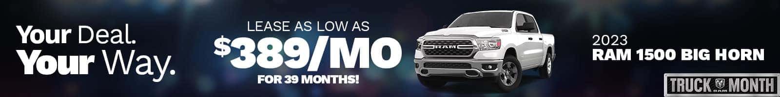Lease offer on a new 2023 Ram 1500 Big Horn near Indianapolis IN