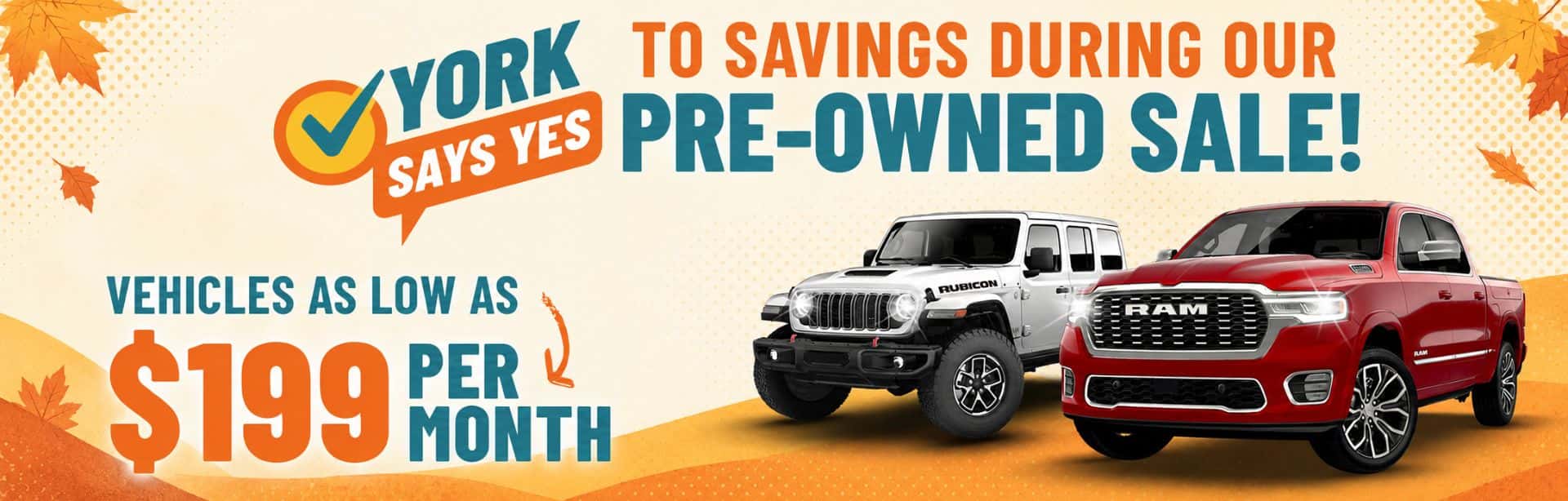 Say Yes to Pre-owned savings at York CDJR in Crawfordsville, Indiana.